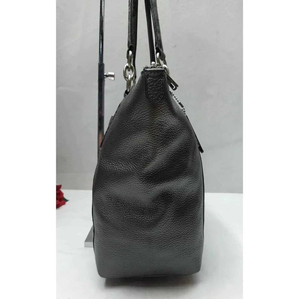 Coach Gray Leather Double Handles Zipper Closure Satchel Shoulder Bag